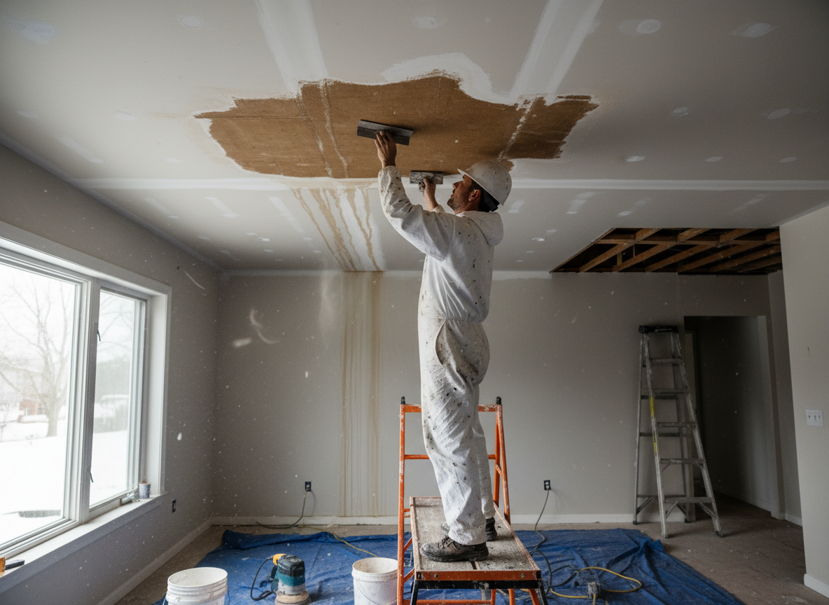Ceiling water damage repair in Whitewater