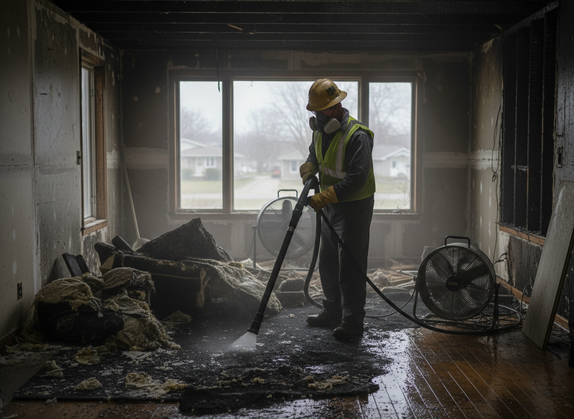Water damage remediation after fire in Whitewater